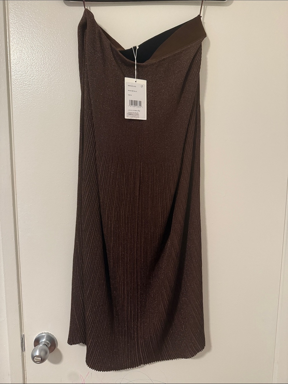 Lafayette 148 New York Brown Ribbed Metallic-Thread Midi Skirt